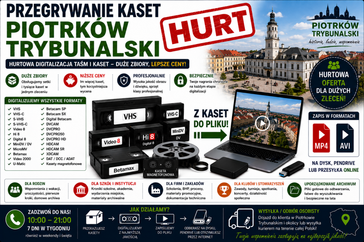 Przegrywanie Kaset Piotrków Trybunalski HURT od 26zł